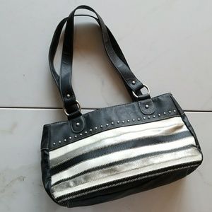 Black White & Silver Studded Shoulder Bag